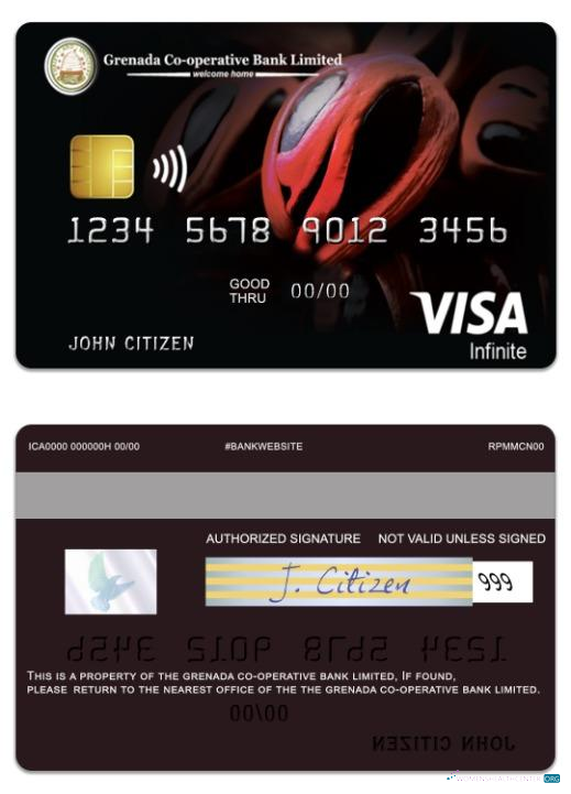 Download Grenada Co operative Bank limited visa infinite credit card Photoshop template